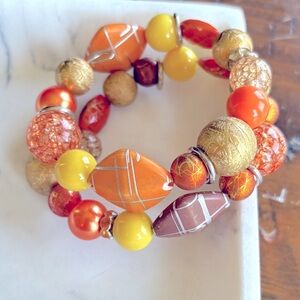 Colorful Beaded Wrap Bracelet - gold, orange, yellow, brown